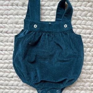 Kate Quinn teal Corduroy Baby Romper 6-12 month size holiday family photos